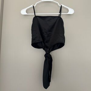 Forever 21 black silky crop top with tie in back